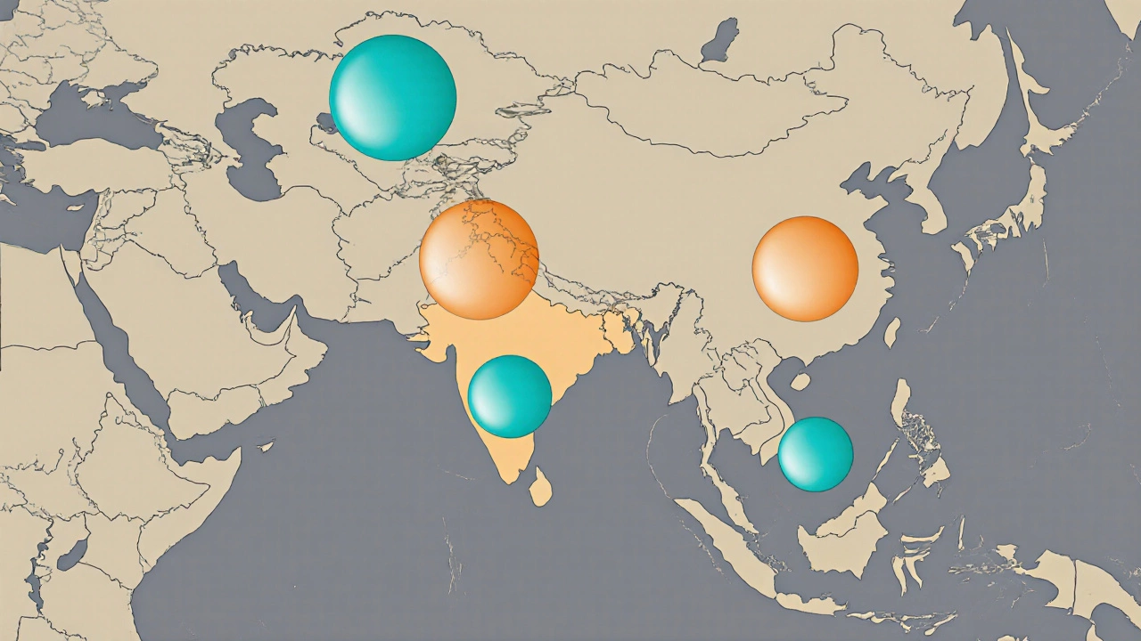 Map of India showing glowing bubbles over four states indicating student numbers.