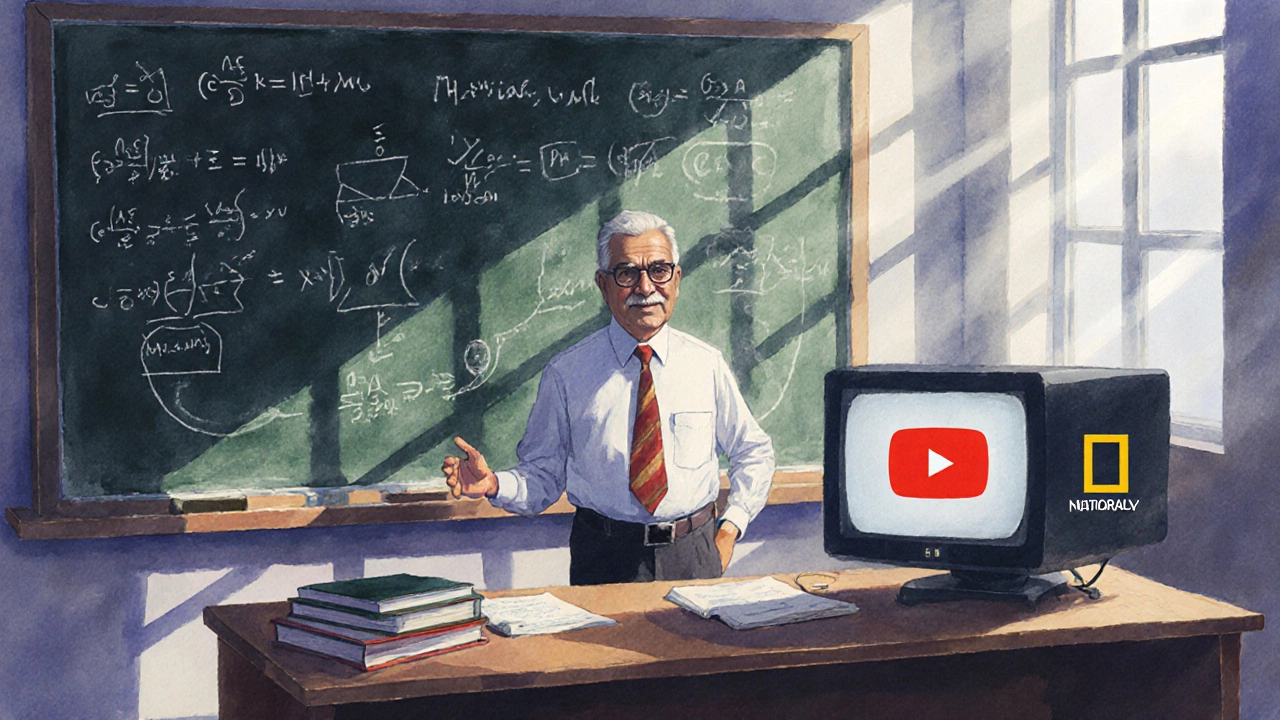 Portrait of Prof. R.K. Sinha lecturing with equations, YouTube thumbnail, and his textbooks on a desk.