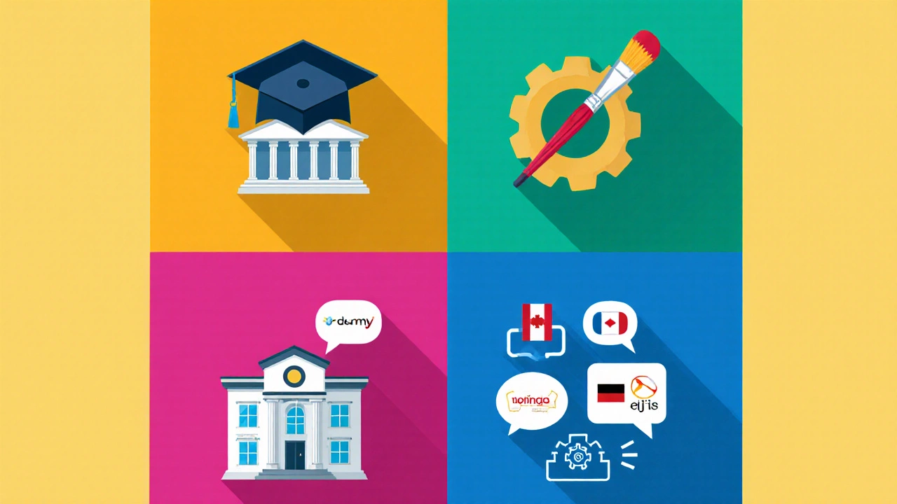 Vector illustration showing four categories of digital learning platforms with icons.