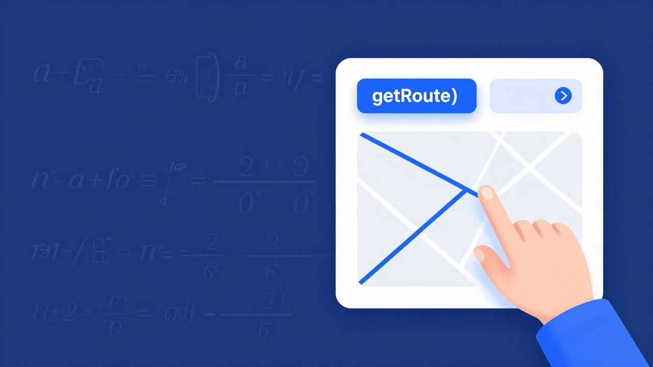 A developer using a map API with a clean interface, math equations fading in the background.