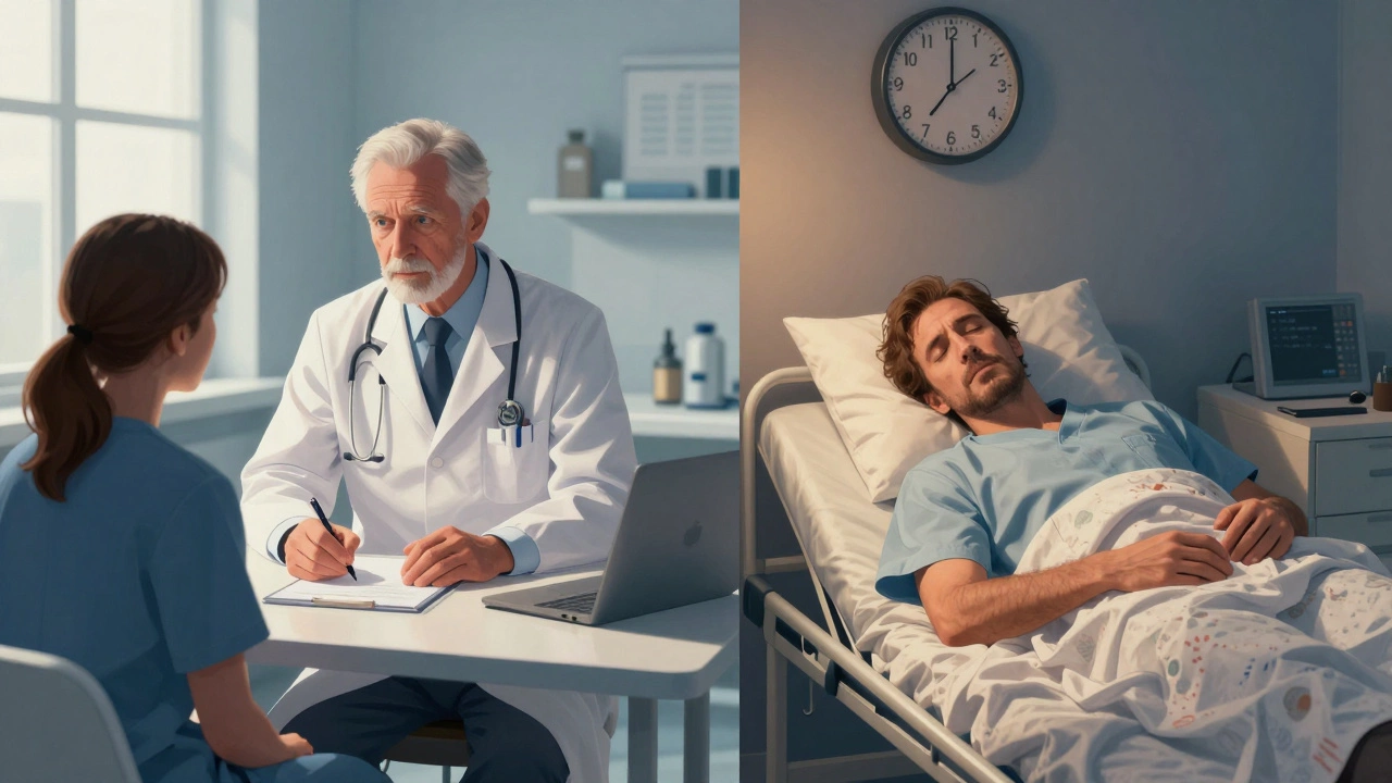 Split image showing a doctor&#039;s journey from resident to attending physician.