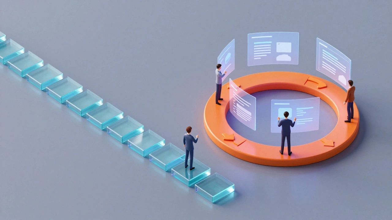 Isometric graphic showing linear and circular workflows