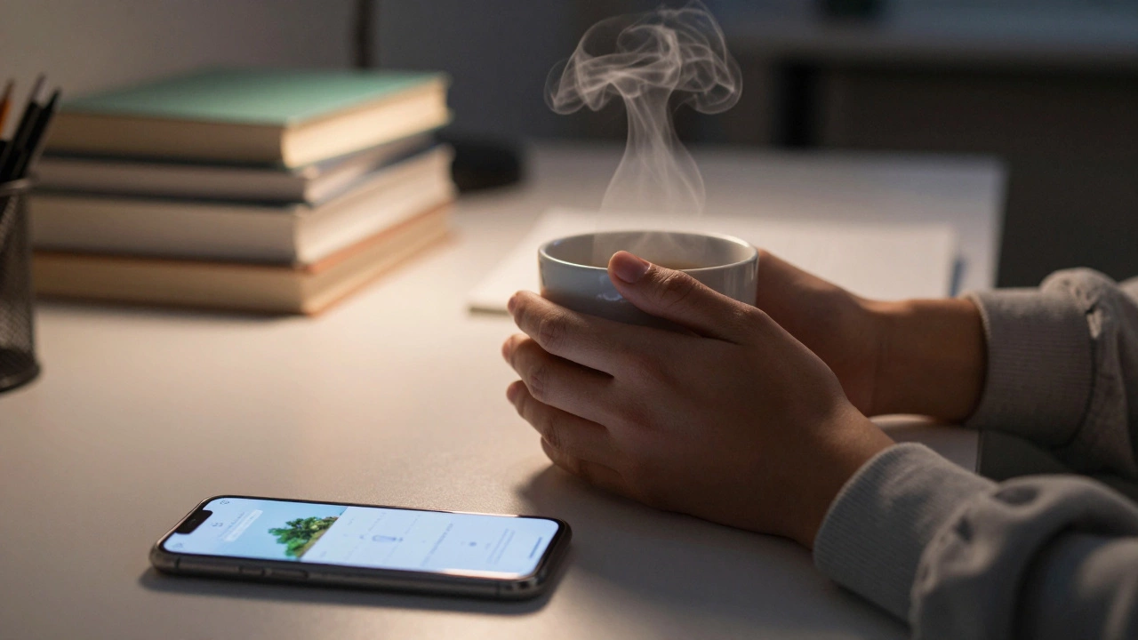 Student taking a break with tea to prevent burnout