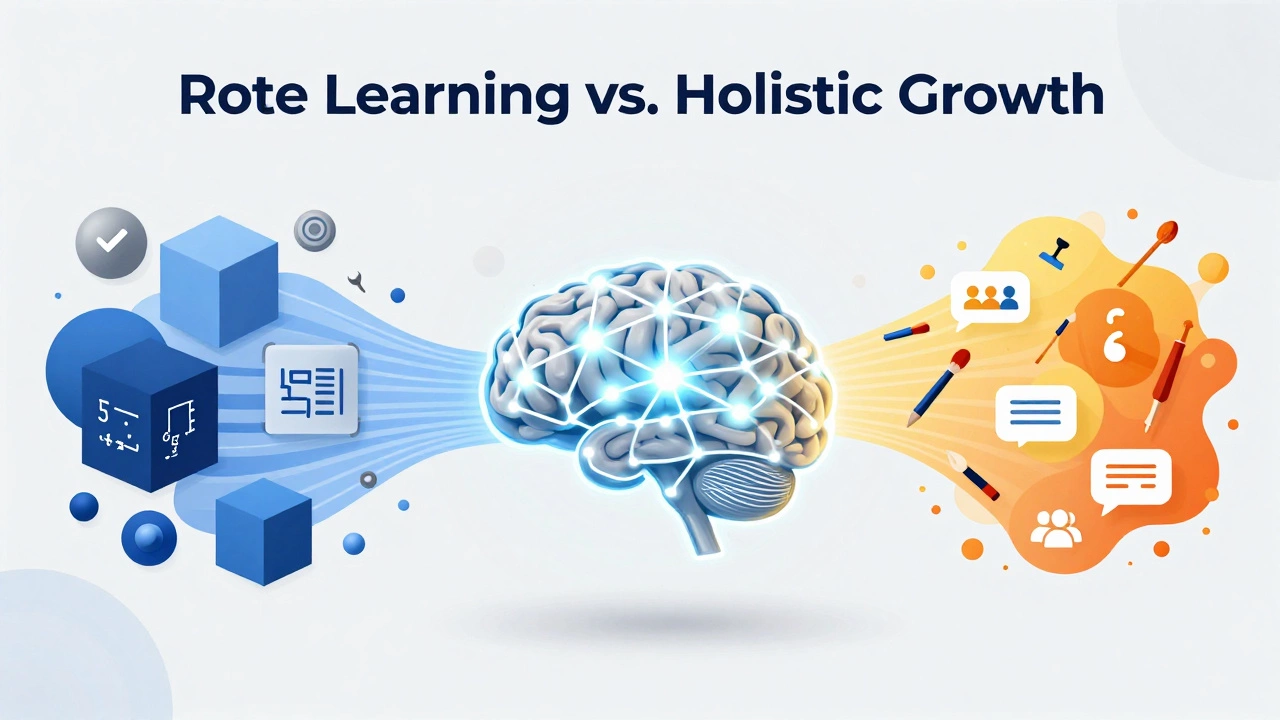 Abstract art comparing rigid STEM learning with diverse holistic skills