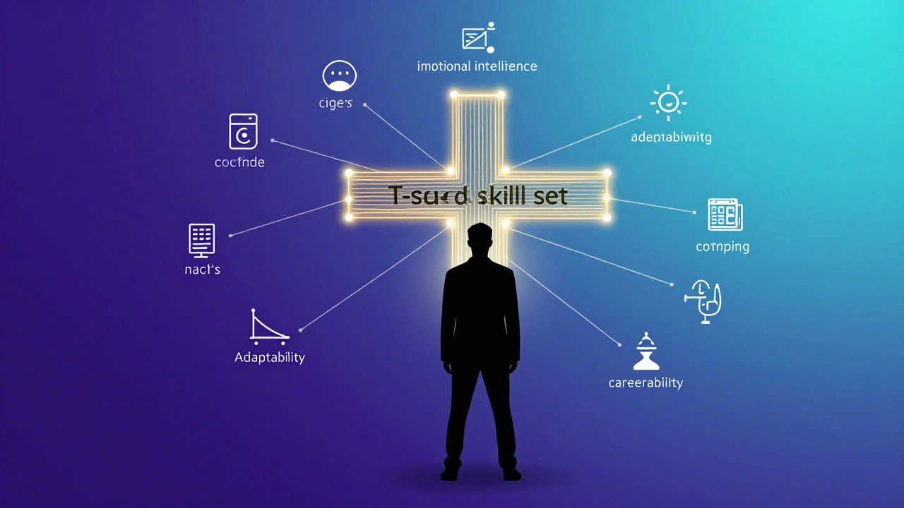 Abstract T-shaped skill set concept with glowing icons