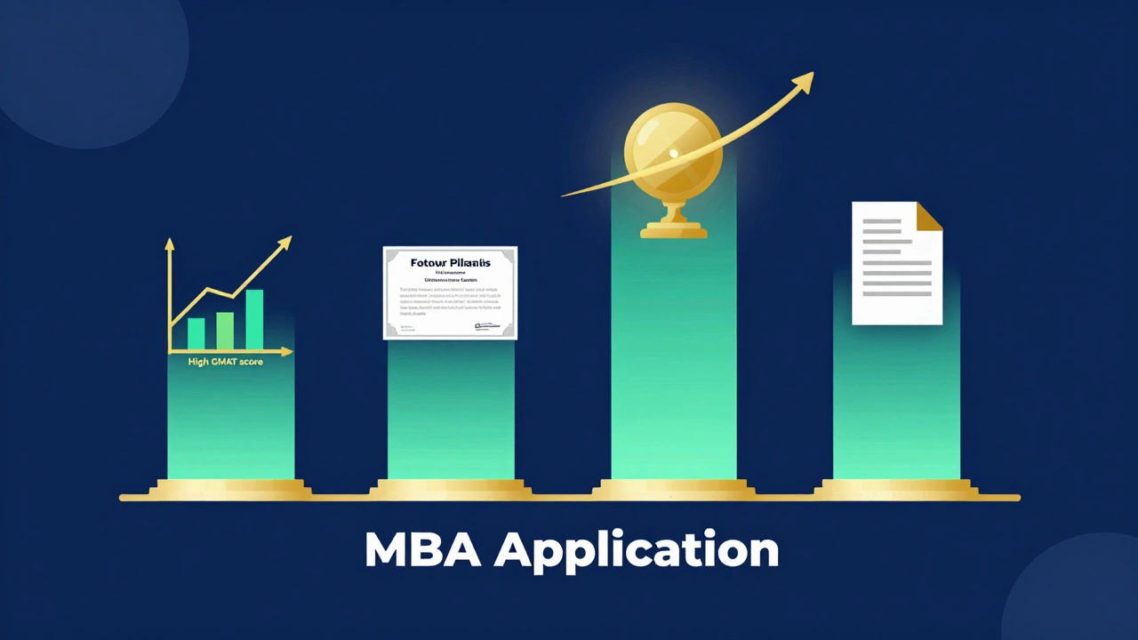 Conceptual graphic showing four pillars supporting an MBA application strategy