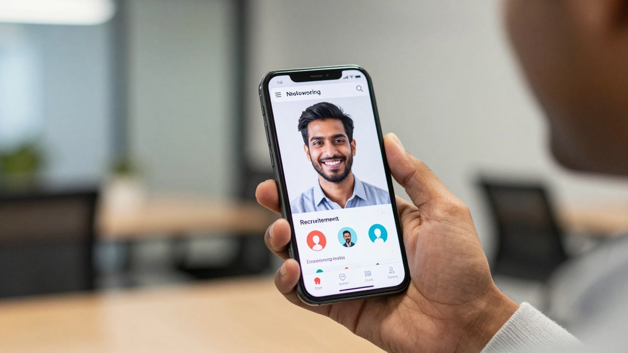 Professional using smartphone for job networking