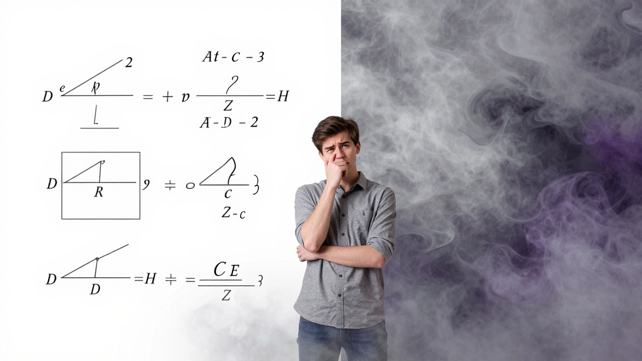 Split scene showing clear science logic vs ambiguous humanities concepts confusing a student