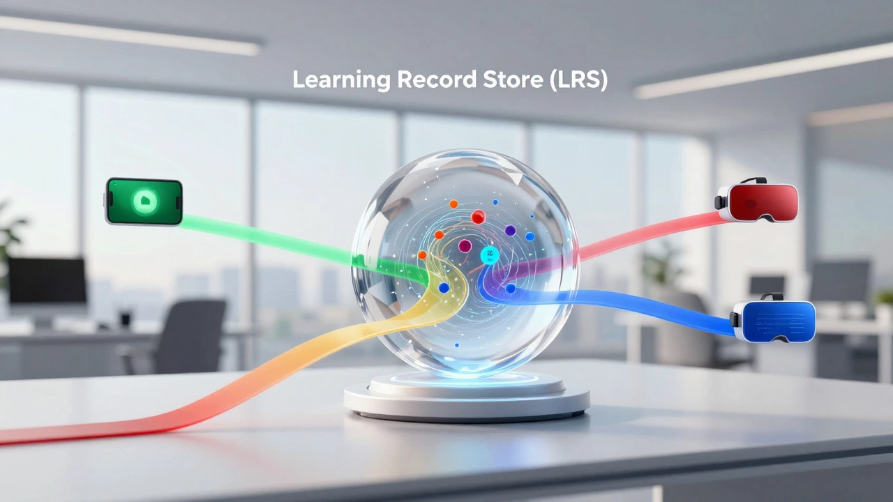 Data streams converging into a central hub representing an LRS system