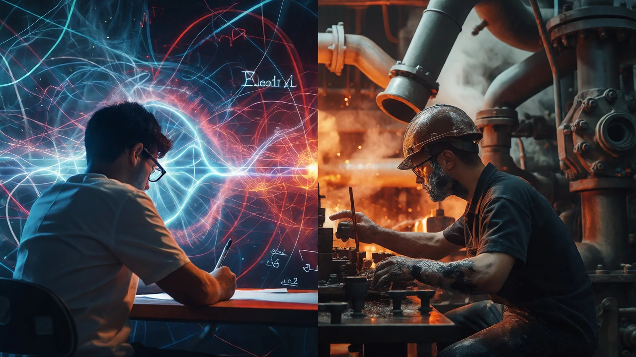 Split view of abstract electrical and mechanical engineering concepts