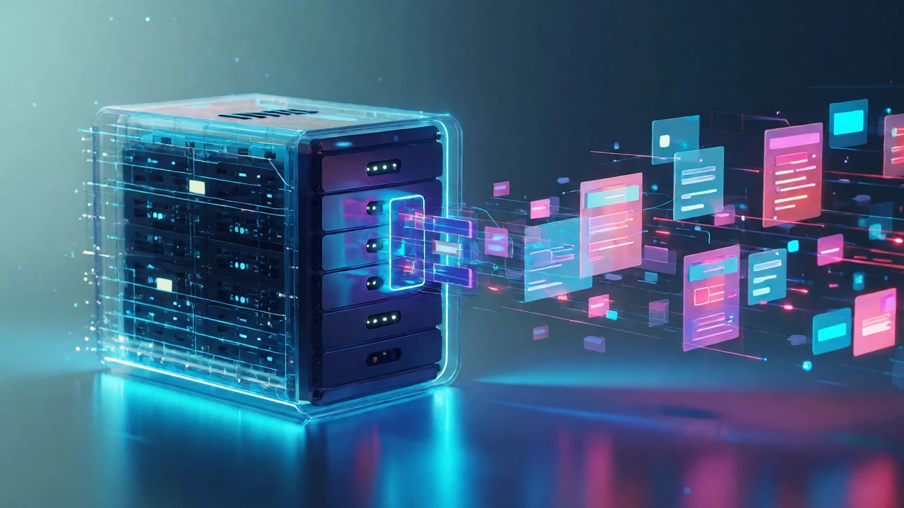 3D visualization of SCORM data packets flowing into an LMS platform.