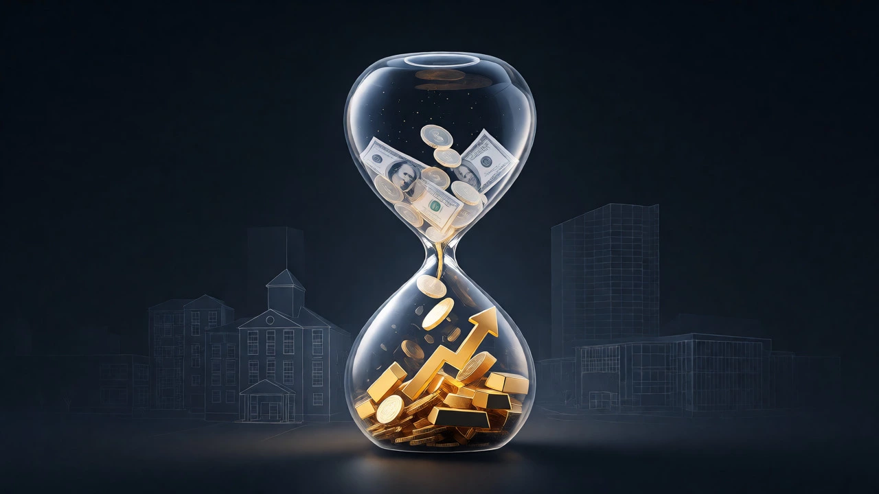 Abstract hourglass visualizing MBA investment and financial return