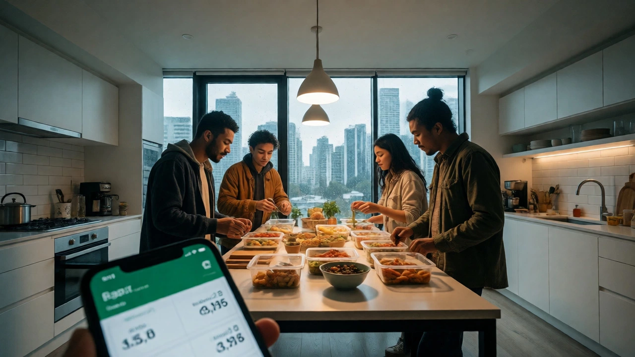 International students meal-prepping in shared apartment kitchen