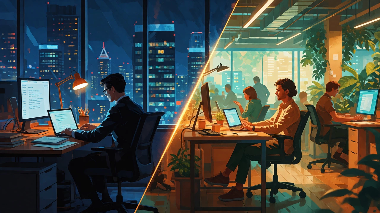 Split view comparing consulting and tech MBA career lifestyles